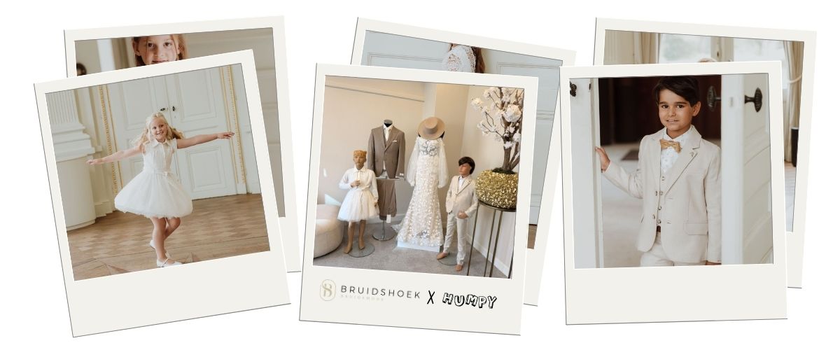 poloroids foto's gevuld met kinderen met bruidskleding aan