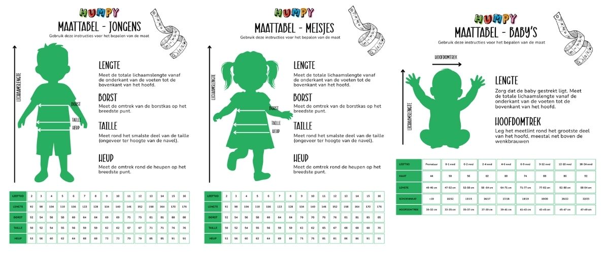 maattabel kinderkleding baby tot tiener