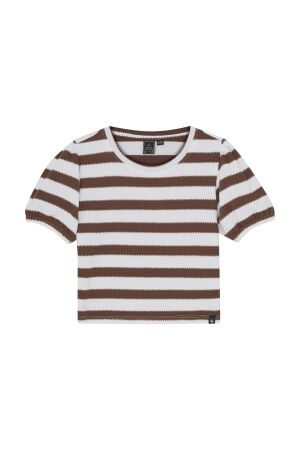 Indian Blue Jeans T-shirt Striped Puffed Sleeve 2222 Cocoa Brown