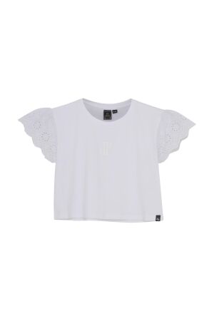 Indian Blue Jeans T-shirt Broderie Sleeve 1450 Bright White
