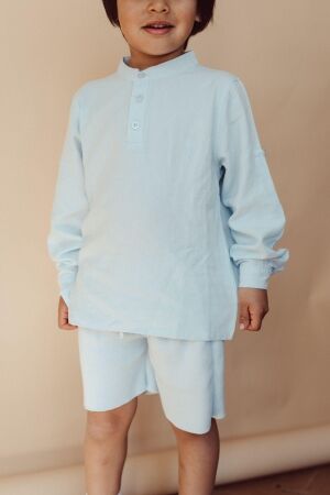 Two You Label Leo Linen Blouse Sky Blue