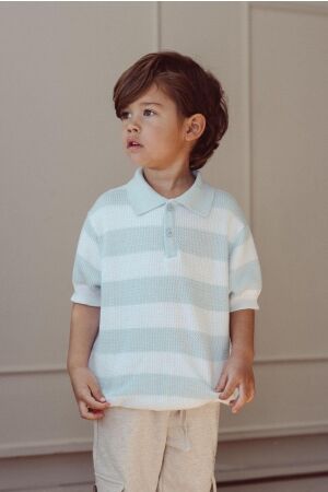 Two You Label Richie Knitted Polo Ss Sky Blue/White