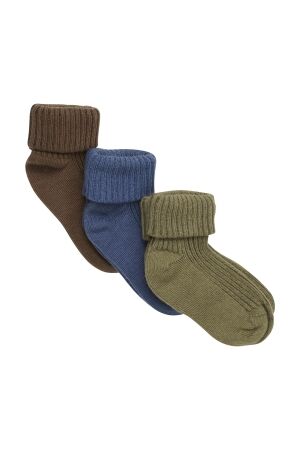 Minymo Baby rib sokken (3 pack) 954 Dark Olive