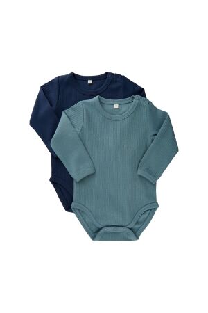 Minymo Romper lange mouw (2-pack) 928 Goblin Blue