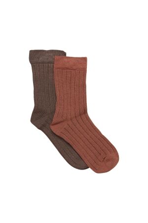 Minymo Enkelsokken - rib (2-pack) 281 Cocoa Brown