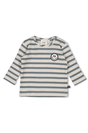 Feetje Longsleeve rib met streep -  Let's Go! 080 Petrol