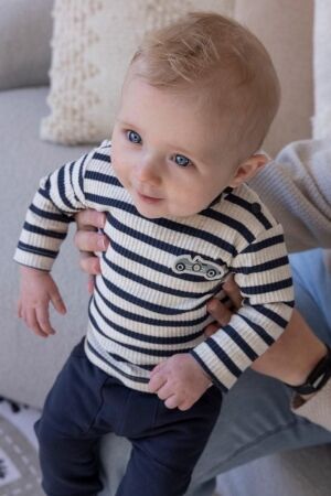 Feetje Longsleeve rib met streep -  Let's Go! 010 Marine