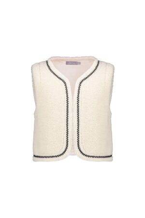 Geisha Gilet teddy embroidery 000010 - off-white/tape dark brown zigzag