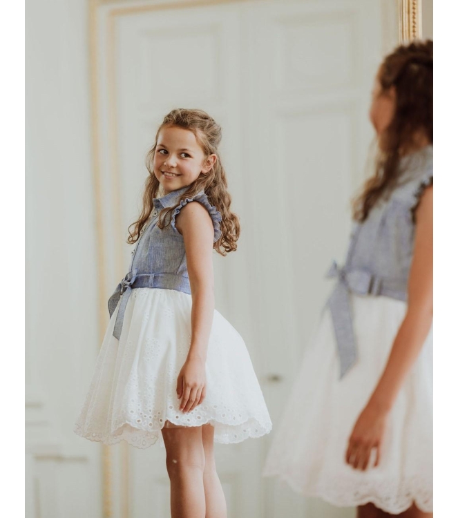 Gymp jurken OW-B Off White - Blue 471-6008-30