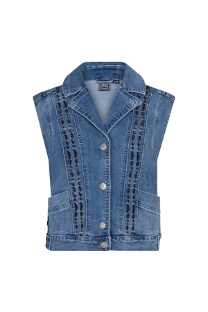 Indian Blue Jeans Denim  Gilet Embroidery 7151 Medium Denim