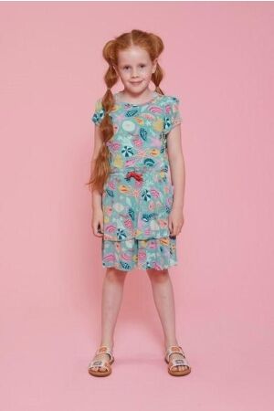 Jubel Jurk ruches AOP - Lazy Lagoon 335 Jade Groen