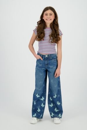 Vingino Basis crop T-shirt met streep Aqua Blue