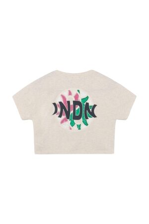 Indian Blue Jeans Cropped t-shirt met Artwork Light sand melange