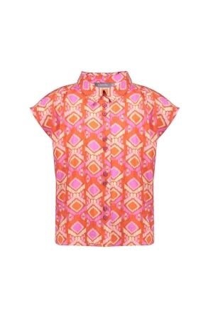 Geisha Blouse Allover print Mandarine Red/Ecru/Blush