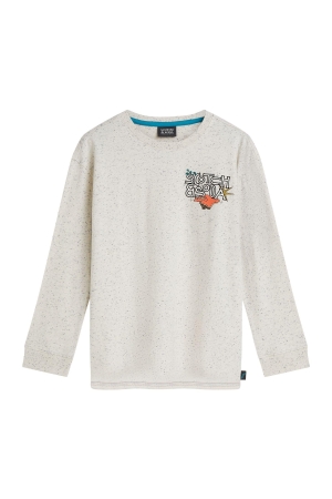 Scotch & Soda Kids T-shirt Longsleeve Relaxed-fit met Artwork Ecru Melange