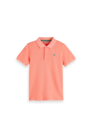 Scotch & Soda Kids Garment-dyed short-sleeved pique polo 0557 Neon Coral