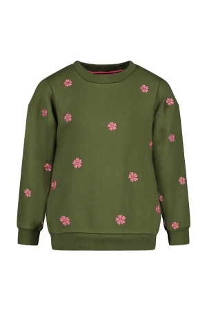 Jubel Sweater met borduursels - Moon Flowers Olijf