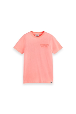 Scotch & Soda Kids Garment-dyed artwork T-shirt 0557 Neon Coral