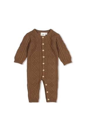 Feetje Babypakje gebreid cable-knit - The Knits Bruin