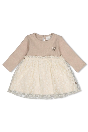 Feetje Jurk met geborduurd tule - Dress to Impress Taupe melange