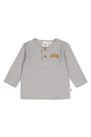 Feetje Longsleeve rib met streep - Breakfast Buddy Blauw