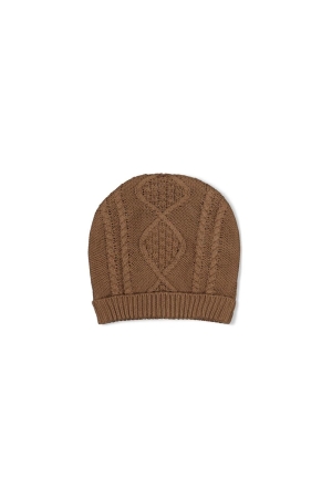 Feetje Mutsje gebreid cable-knit - The Knits Bruin