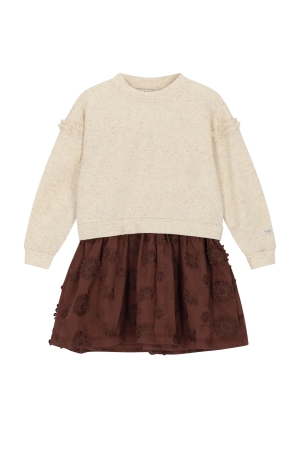 Le Chic Saba Jurk met 3D Flowers Beige Melee