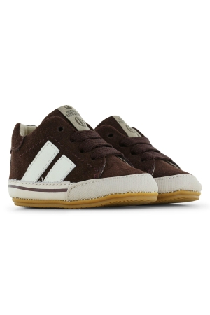 Shoesme Baby-proof Suede eerste loopschoentjes met strepen Dark Brown