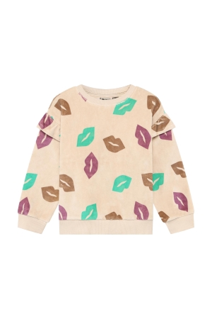 Daily7 Sweater Ruffle met all over print Semolina
