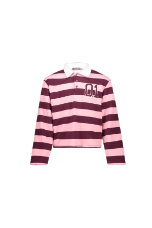 Geisha Sweat striped with collar Burgundy/Pink