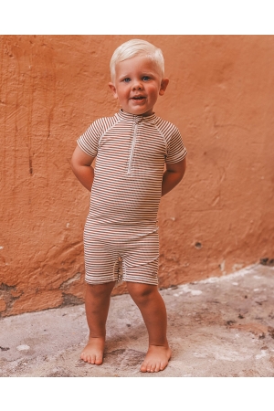 Salted Stories Rib Stripe - Skip UV Bodysuit 151 Carob Brown