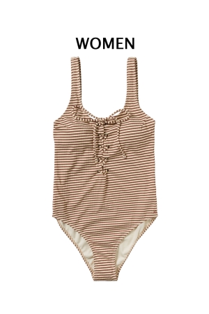 Salted Stories Rib Stripe - Sas dames badpak 151 Carob Brown