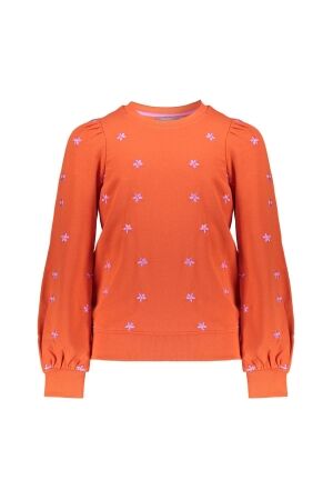 Geisha Sweater embroiderd flowers Coral/Pink