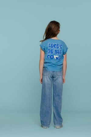 Geisha T-shirt puff print back Blue/Off-White