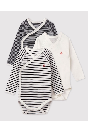 Petit Bateau 3-pack Bodies naissance ML 00 Blanc/Bleu