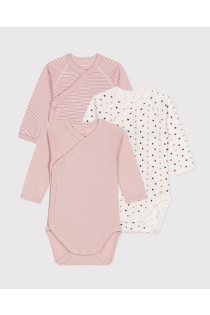 Petit Bateau 3-pack Bodies naissance ML 98 Roze/Multico