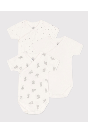 Petit Bateau 3-pack Bodies naissance MC 00 Wit/Grijs