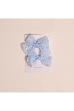Fall & Scott Set met 2 haarspeldjes met strik en parels Ijs blauw